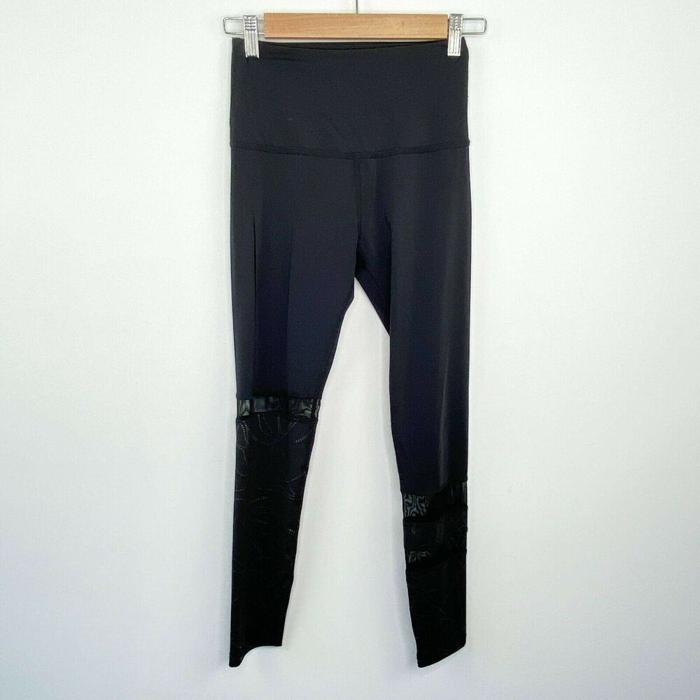Beyond Yoga Women Leggings Black Nylon Stretch Pull On High Waisted Mesh Workout